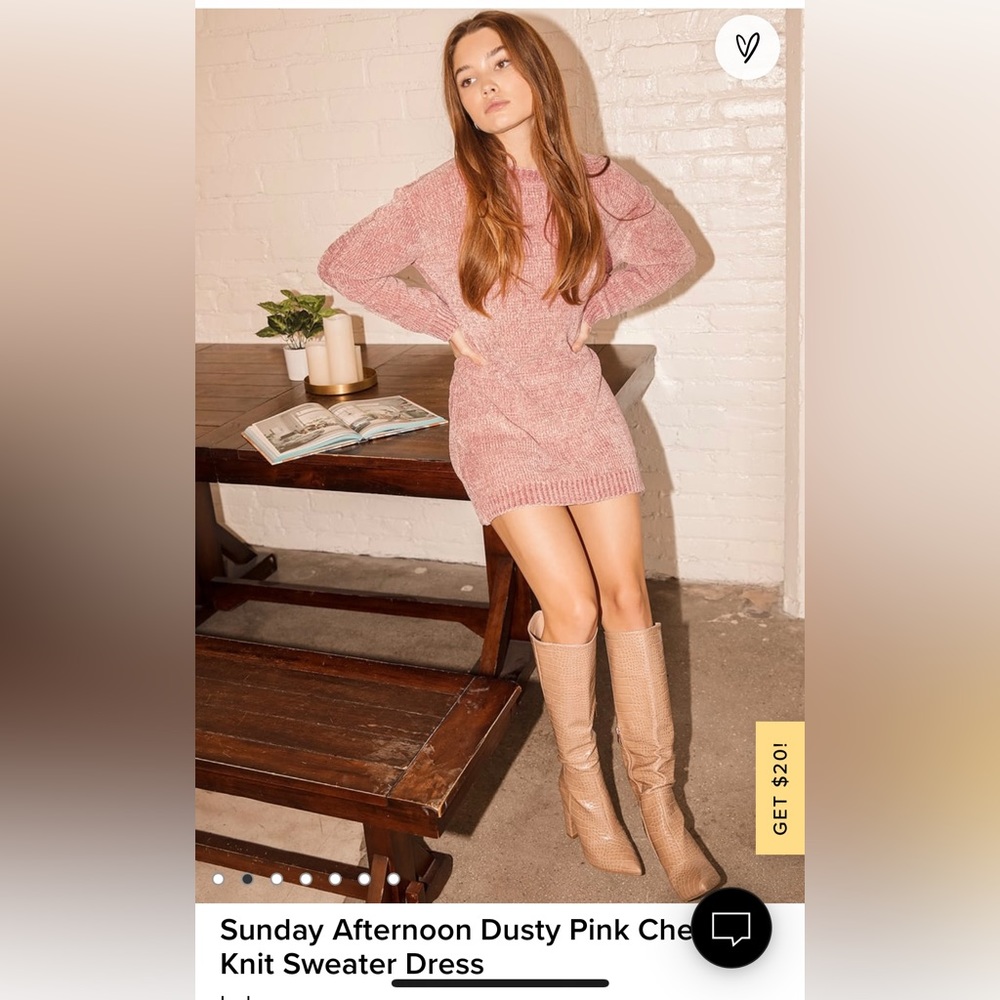 Lulus Sunday Afternoon Dusty Pink Chenille Knit Sweater Dress (NWOT)